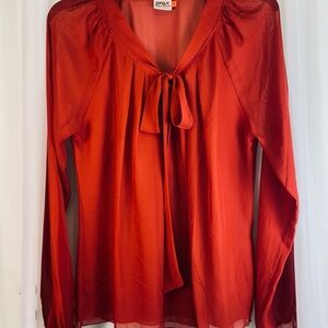 ONLY Weekend Wardrobe Sheer Tie-Neck Vibrant Red Blouse